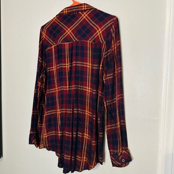 Blu Pepper Plaid Maroon Blue Checkered Flannel Button Front Shirt Size Large - Picture 3 of 11